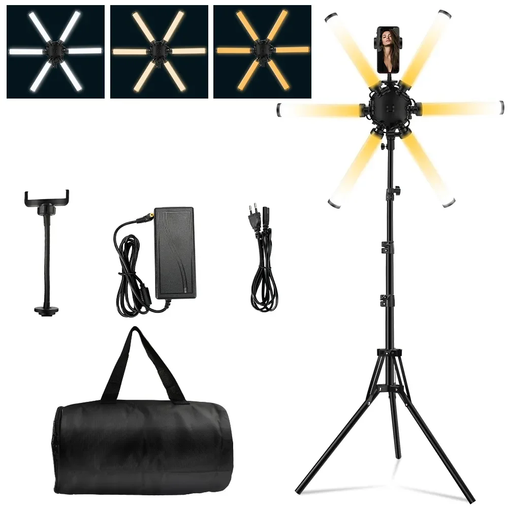 

26Inch Led Star Ring Light Six Arms Fill Light Video Photography Lamp with Tripod 3200K-5600K Live Broadcast Makeup Lighting