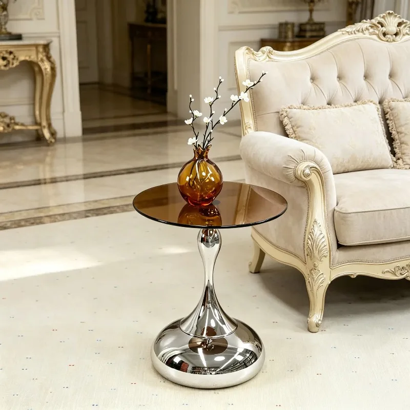 Modern Minimal Round Coffee Table, Small Space Sofa End Table for Balcony Living Room Hotel Bedside Corner