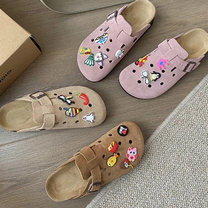 

Cute Retro Cave Shoes women's Shoes 2024 Trend Suede Mules Slippers Fashion Platform Soft Clogs Manual DIY Summer Beach Sandals