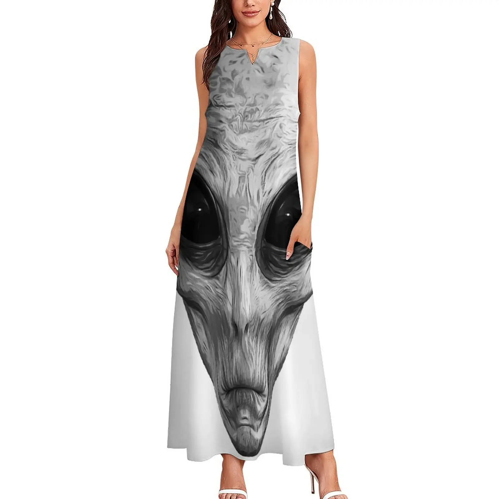 Alien Ufo Portrait black and white Long Dress Dresses gala dresses for woman dress summer