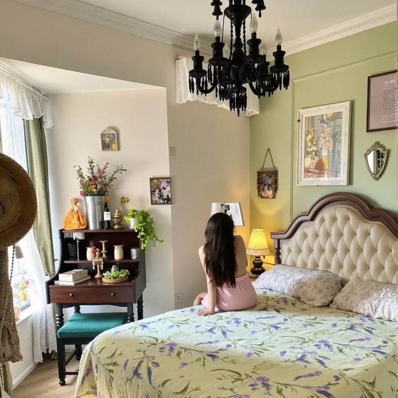 

wood double American master bedroom light luxury high-end atmosphere 1.8x2 meters retro storage wedding bed