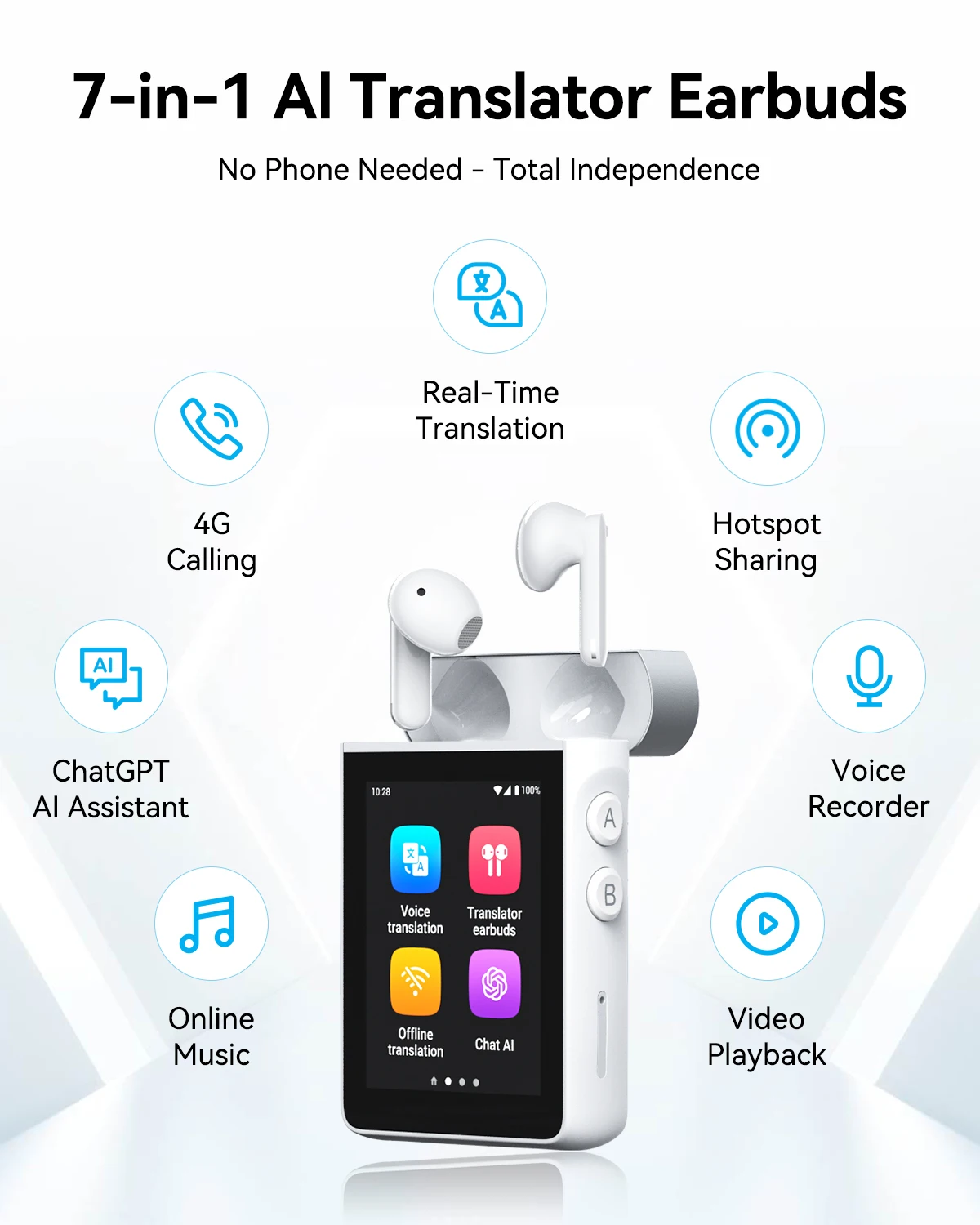 Wooask A9 Smart Translator Earbuds - 144 Languages, No App Required