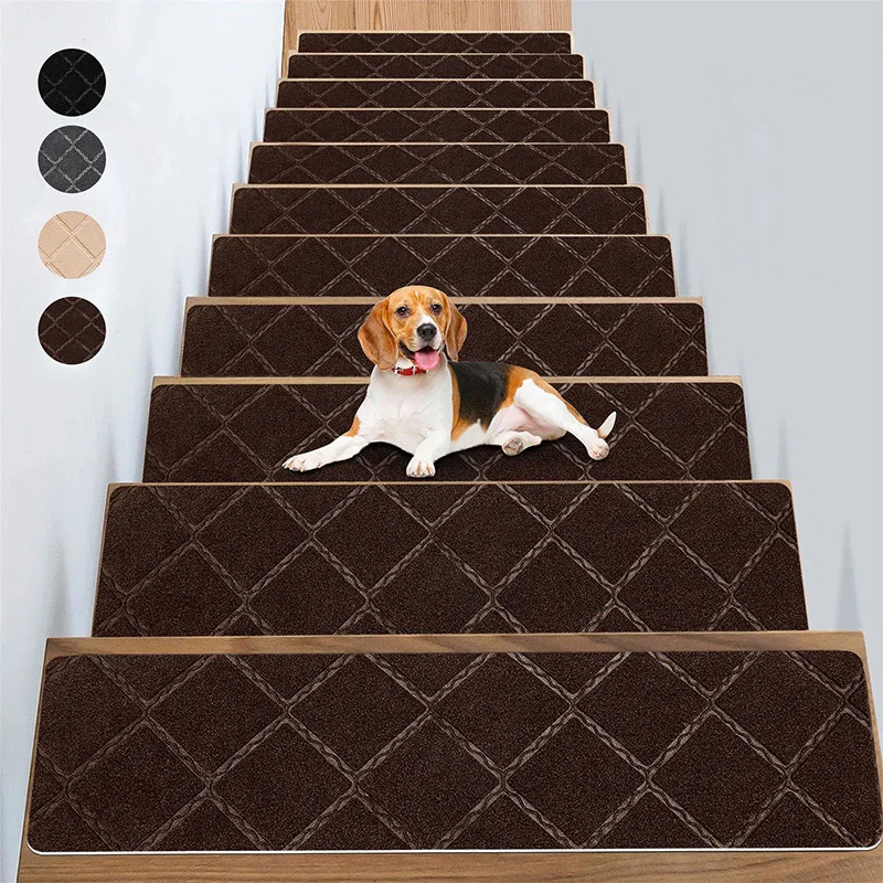 Soft Stair Stepping Mat Rug Masonry Pattern Self-adhesive Non-slip Water Absorption Stair Carpet Mat Reusable Rug Pads Protector