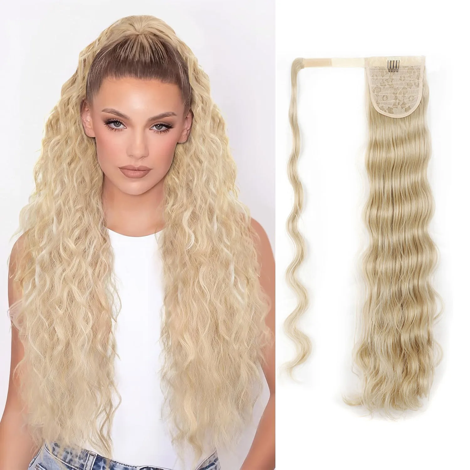 

Jeedou Synthetic Body Wavy Hair Ponytail Extension Wrap Around Style Long Messy Bohemian Natural Looking Hairpiece Easy to Wear