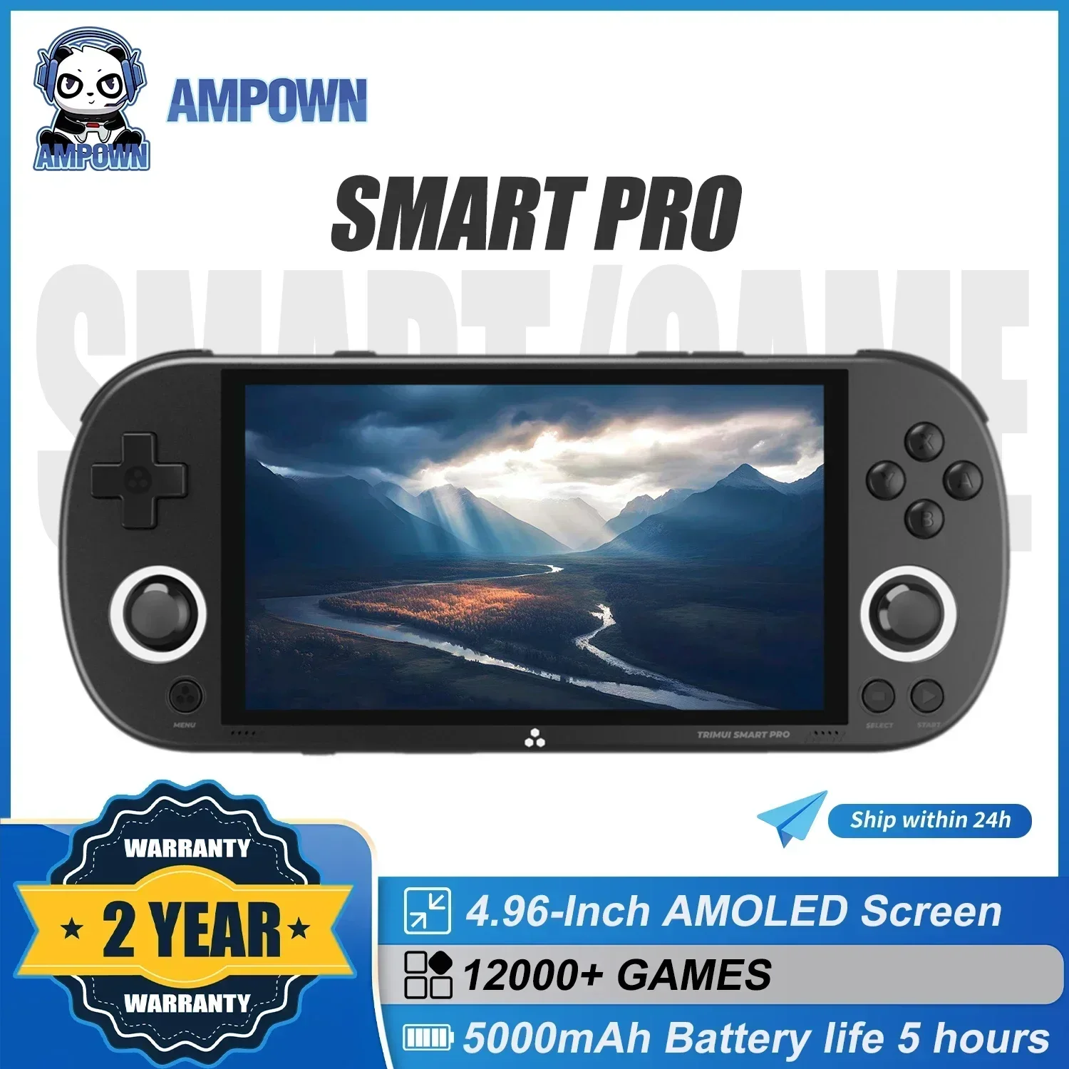 AMPOWN Trimui Smart Pro Consoles 4.96'' IPS Screen Handheld Game Players Linux System Emulator Portable Console Retro Video Game