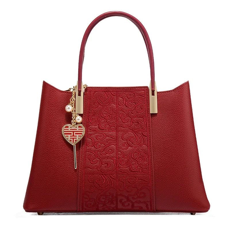 

Chinese Style Festive Red Embroidery Handbag Bride Wedding Bag Mom Bag Large Capacity Shoulder And Crossbody Bag