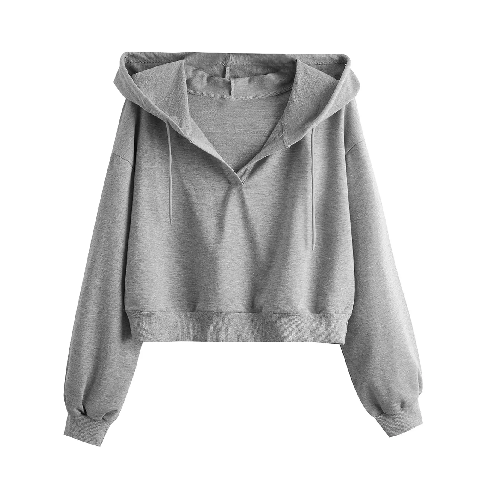 Women Fall Crop Hoodie Casual Long Sleeve Hooded Short Sweatshirt Spring Basic Soft Loose Pullover Tops Female Streetwear