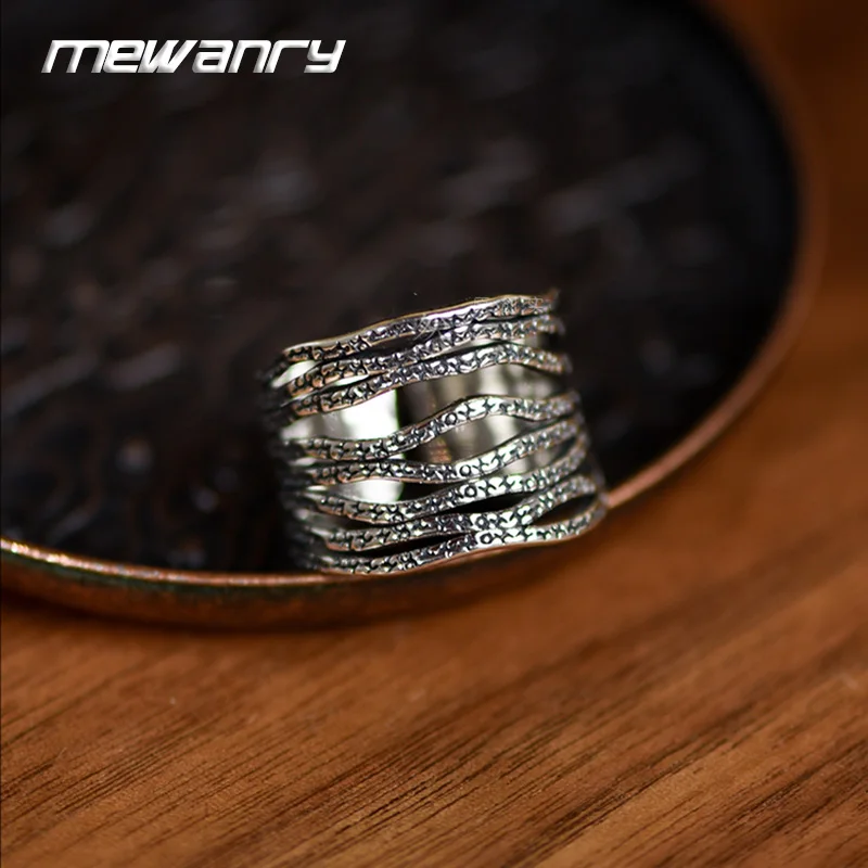 Mewanry Wide Multilayer Lines Finger Ring For Women Men Fashion Heavy Industry Vintage Graffiti Jewelry Gift Party Rock anillos