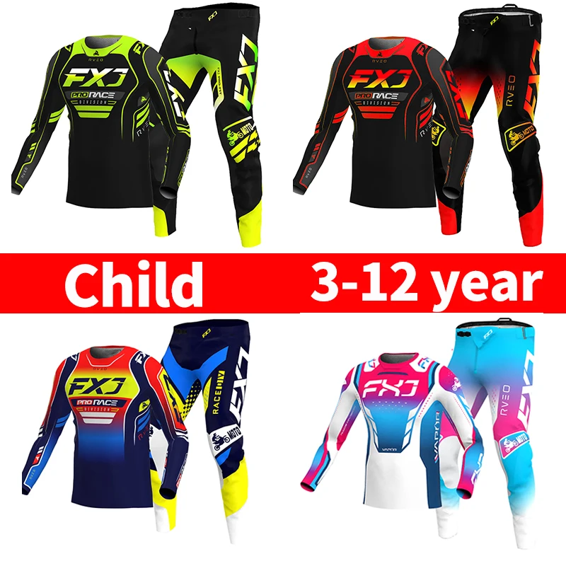 

New motocross child set Motorcycle jersey and pants kids clothing big boy girl Youth mx gear set Customized Name racing suit