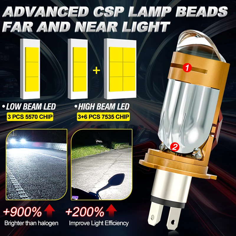 5000W H4 LED Headlight Bulb Projector Lens CANBUS Super Bright 5800000Lm 6500K Turbo Fan Car Light 9003/HB2 For Cars/Motorcycles