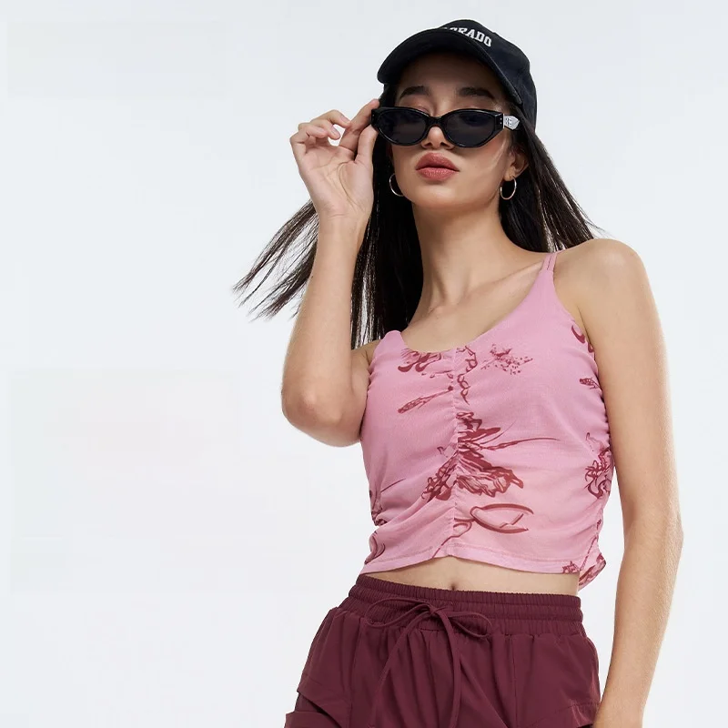 

Women's Ink Style Mesh Sports Underwear High Strength One-piece Cup Yoga Suit Vest Outer Wear for Running Fitness Fitness Suit