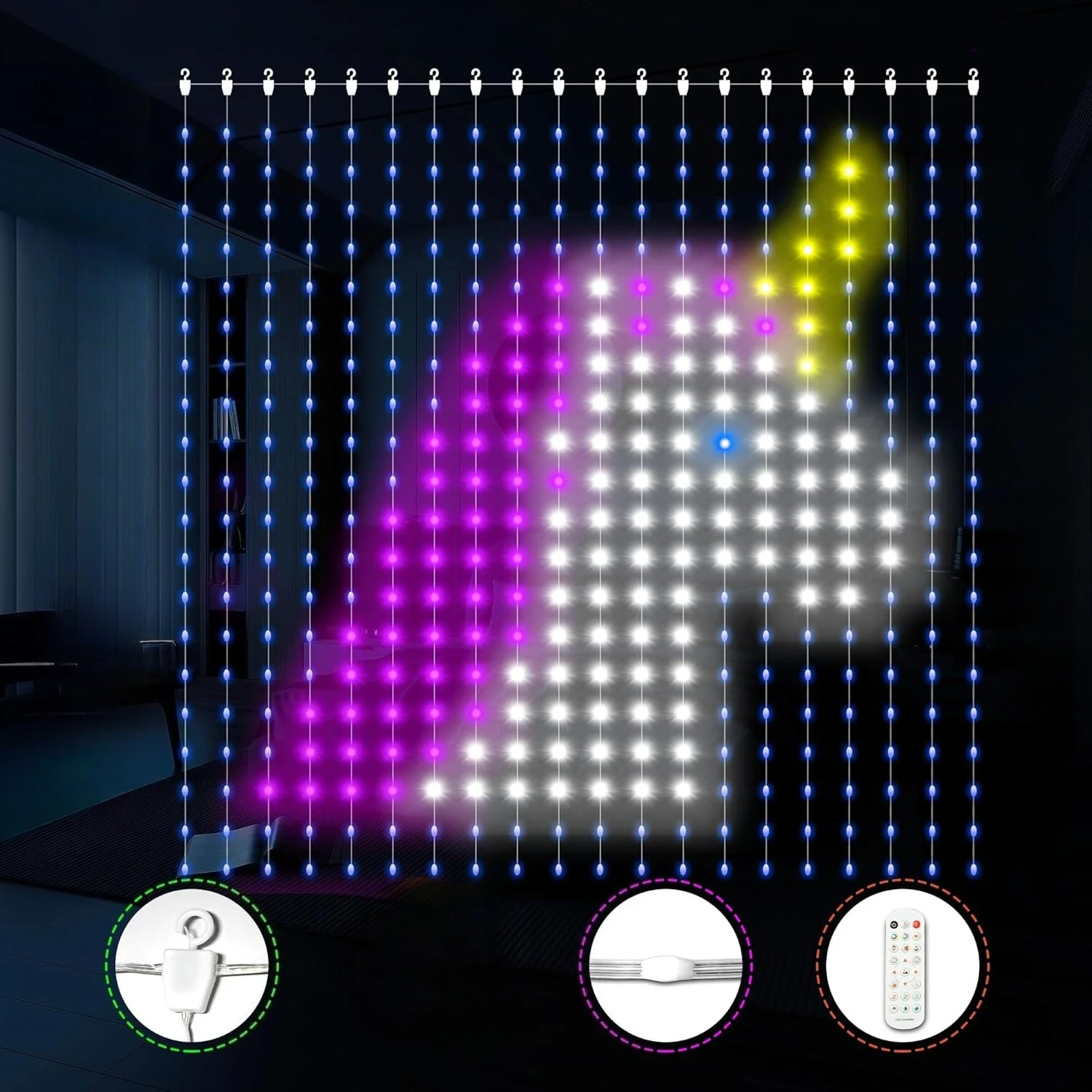 ไฟม่าน LED อัจฉริยะ 400 ดวง ควบคุมด้วยเสียงเพลง สร้างบรรยากาศ เหมาะสำหรับตกแต่งฉากหลังม่านในเทศกาลคริสต์มาส