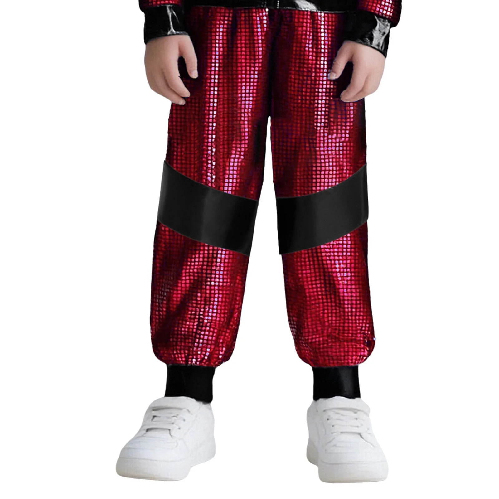 

Boys Girls Hip-Hop Jazz Dance Costume Elastic Waistband Metallic Plaid Color Block Cargo Pants Trousers Street Jazz Dance Pants