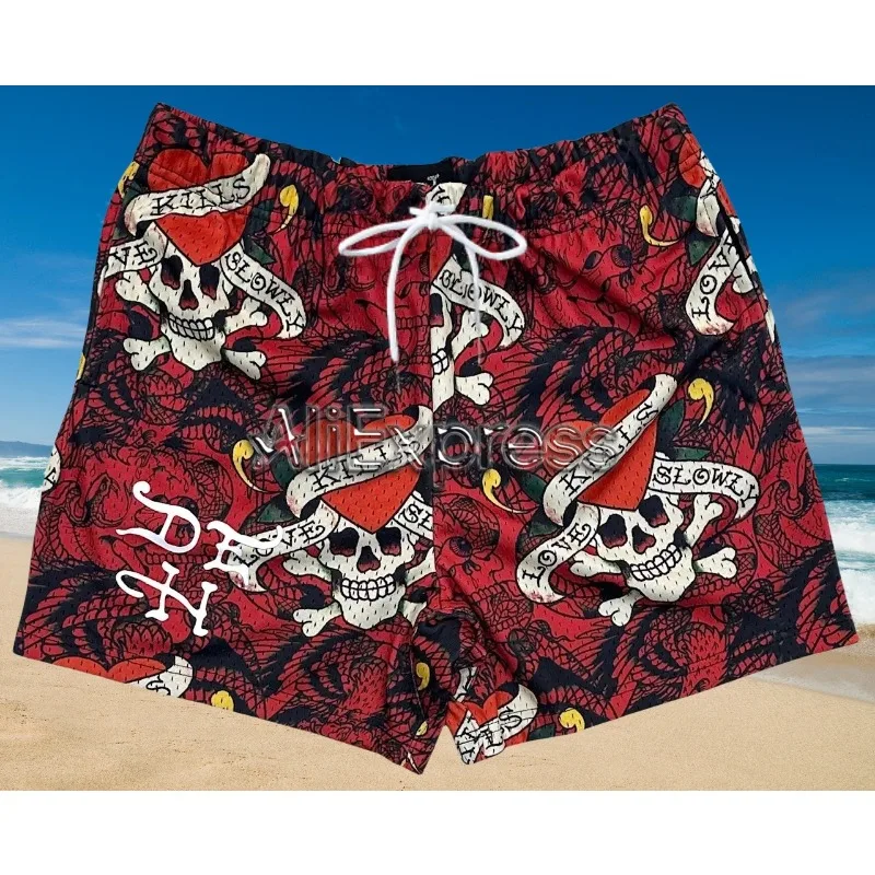

Summer Beach Shorts Water Sports Pants Skull Floral Print Brand Running Shorts Quick Dry Vacation Swim Surf Board Swimwear