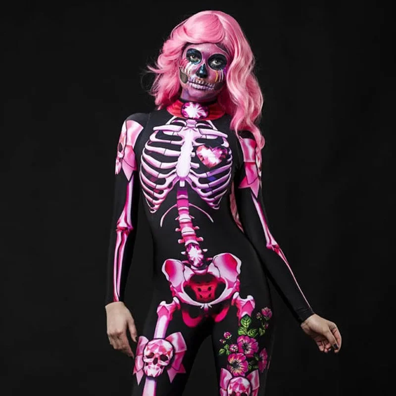 Kids Adult Children Scary Halloween Fancy Women Dress Skeleton Jumpsuit Bodysuits Costume Cosplay Party Clothing XC8264