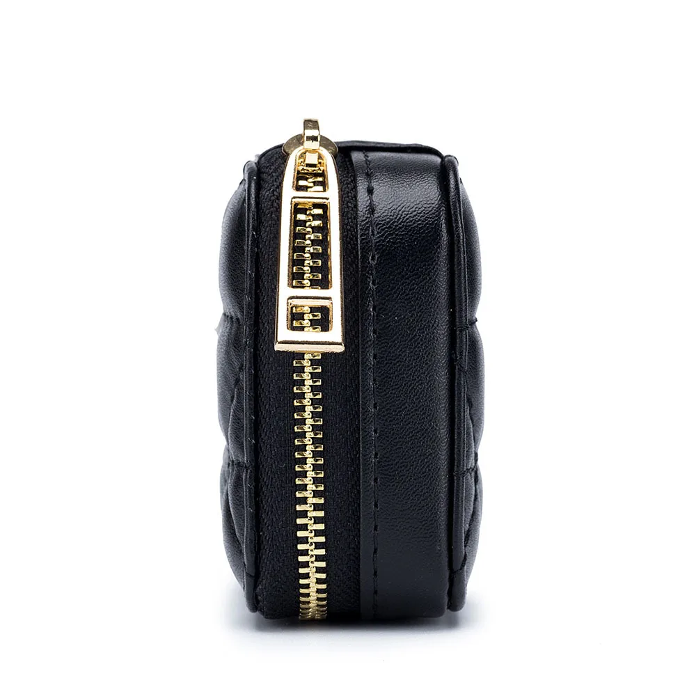 Genuine Leather Fashion Headset Bag Diamond Grid New Portable Lipstick Bag Mini Makeup Bag Coin Purse With Mirror