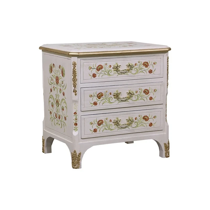 

A44 European style painted solid wood bedside table bedside cabinet solid wood carved storage cabinet hand-painted