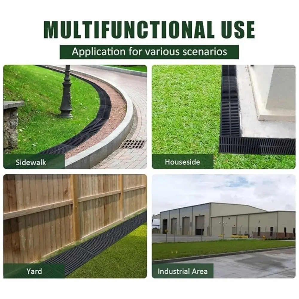 New High Strength Trench Cover Rectangular Resin Plastic Garage Floor Drain Black Grates Drainage Basement