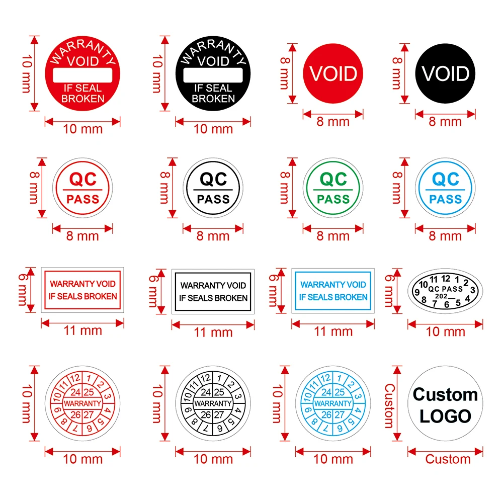 

1000PCS Spot Round 8/10mm rectangle 11*6mm Computer /Ipad/ Electronics Warranty label Fragile seal stickers can be customized