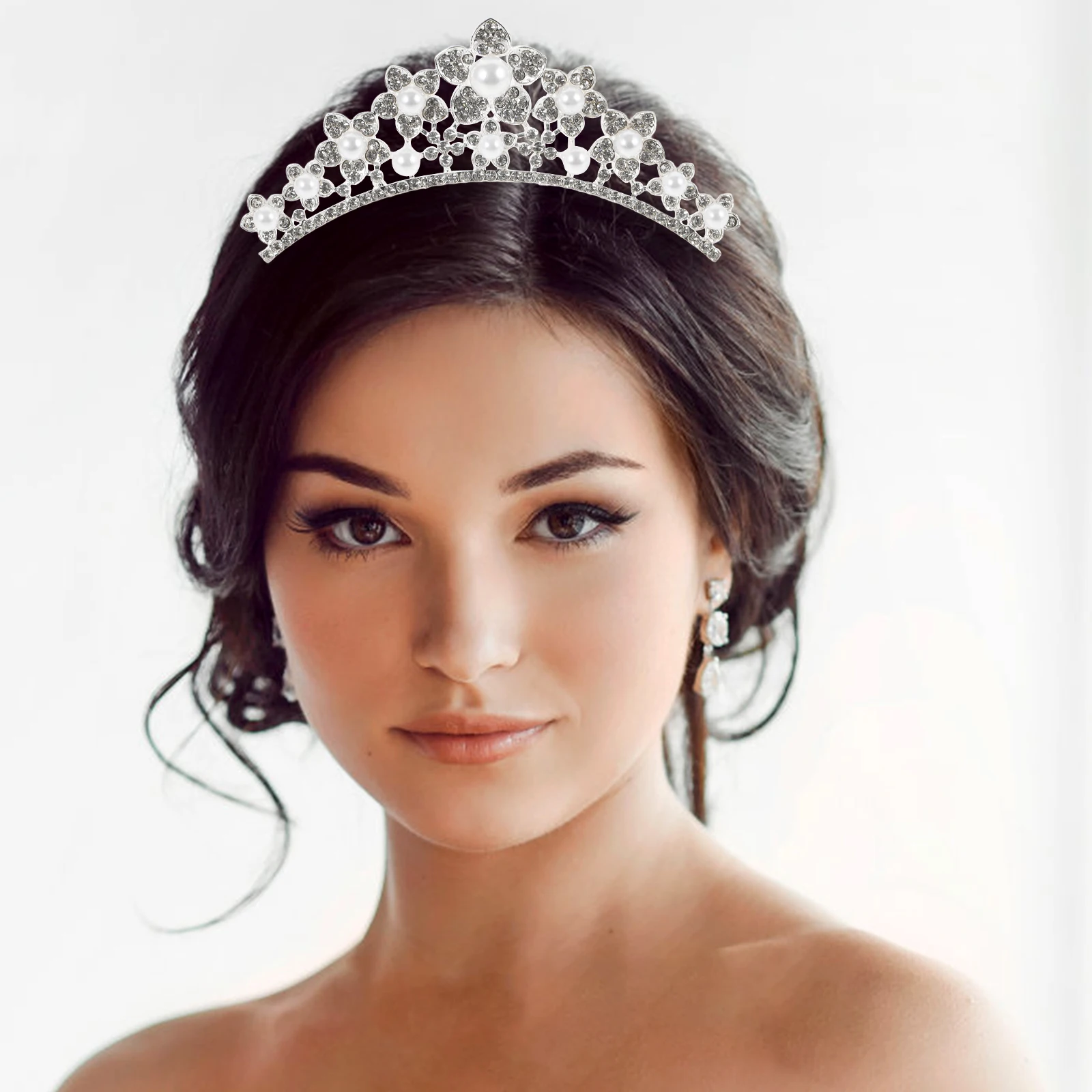 

Chic Pearlized Tiara Crown Hair Accessory for Bride Wedding Party Pageant Formal Event Shiny Lightweight One Size Fits Most