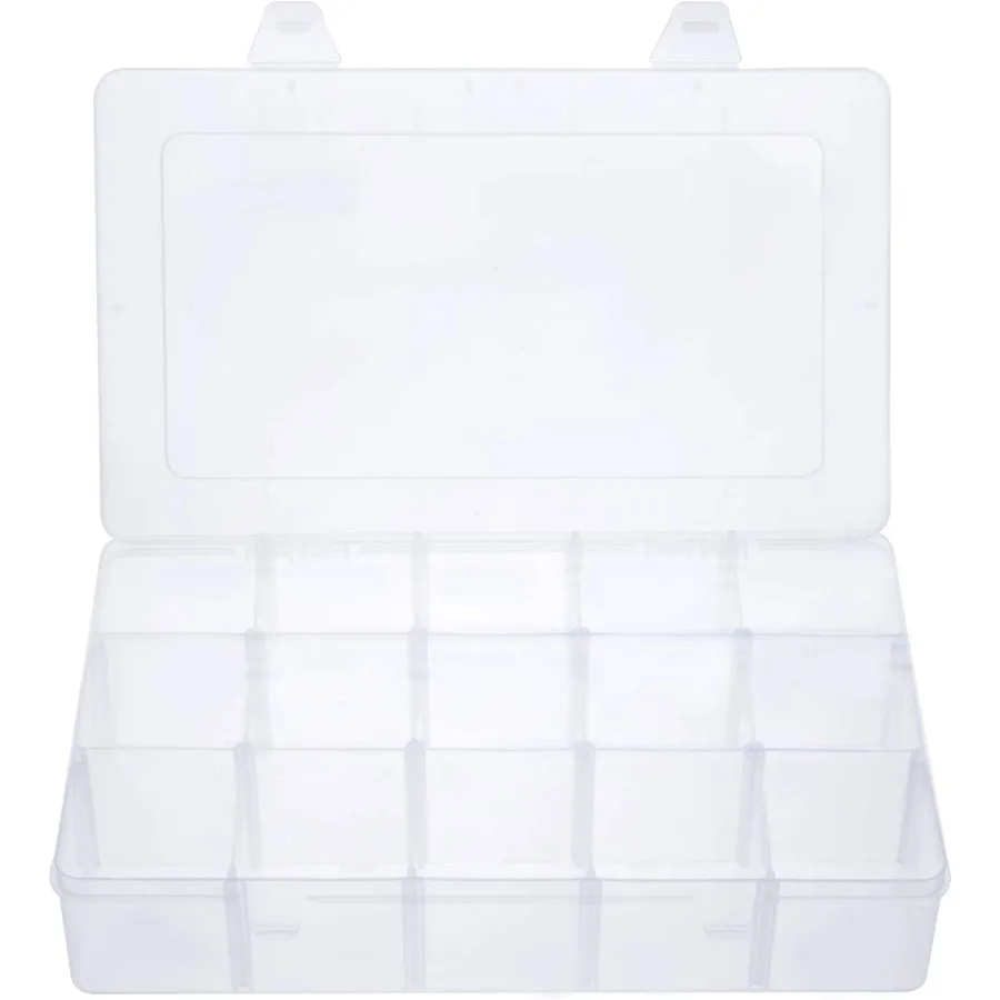 15 شبكة كبيرة من البلاستيك الشفاف لصندوق المجوهرات، حاوية تخزين منظمة مع فواصل قابلة للإزالة، 15 شبكة شفافة #1