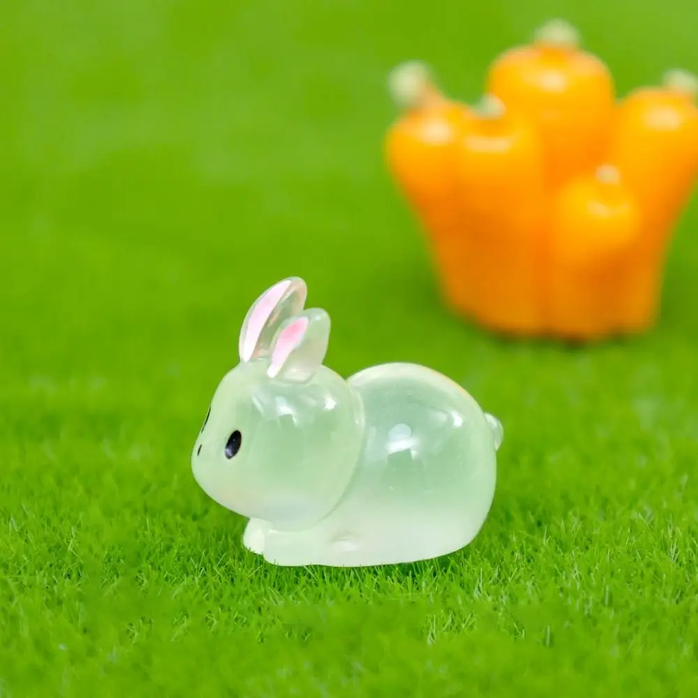Multipurpose DIY Luminous Rabbit Miniatures Resin Crafts Cartoon Mini Rabbit Ornament Handmade Resin Animal Figurines Home Decor