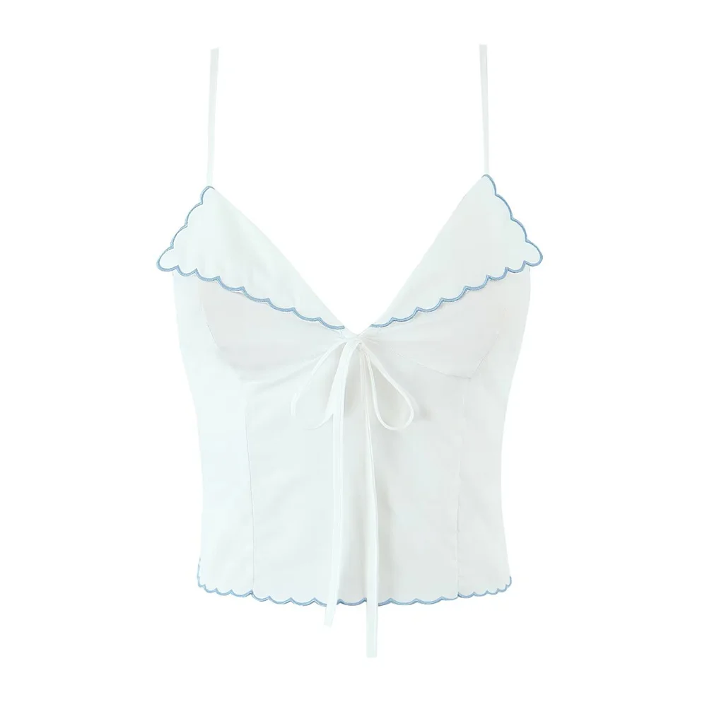 

Женская мода, темперамент, вышитые лацканы, маленькие подтяжки, летний новый продукт, однотонный топ без рукавов с v-образным вырезом