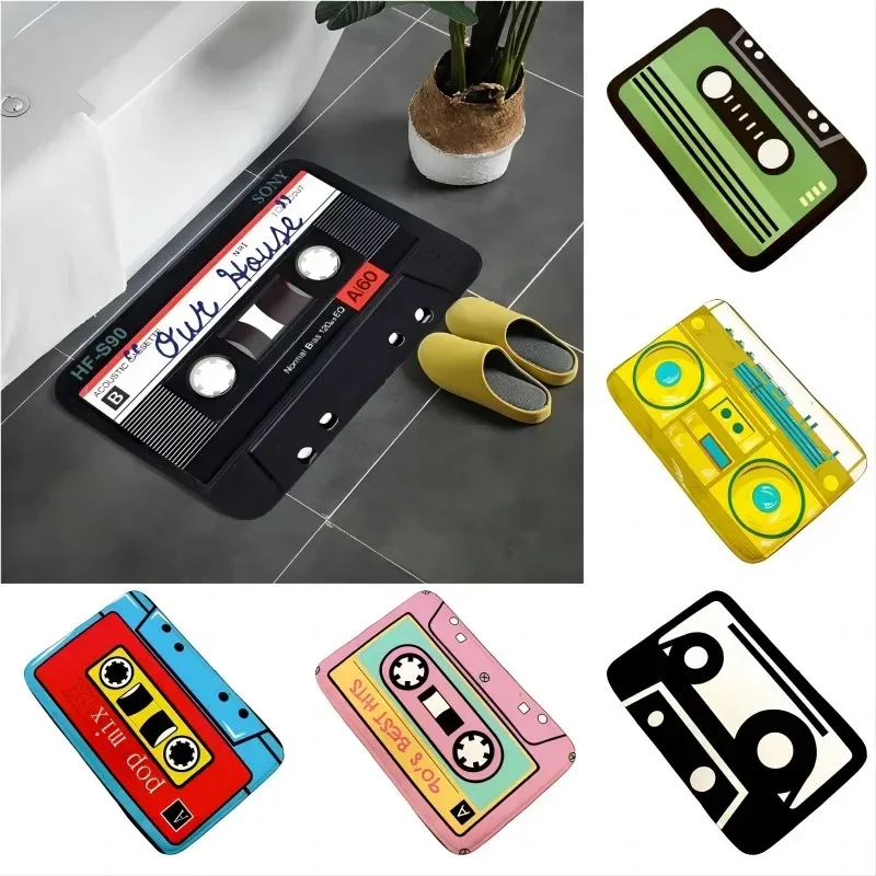 

Music Tape Series Floor Mat Non Slip Home Room Decor Retro Cassette Printed Bath Kitchen Rugs Doorway Washable Entrance Carpets