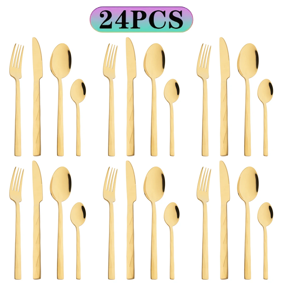 

24pcs Gold Dinnerware Set Mirror Stainless Steel Flatware Knife Fork Coffee Spoon Cutlery Set Western Home Kitchen Tableware