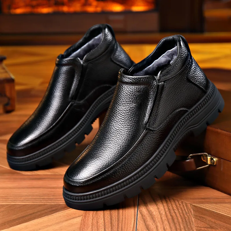 Winter genuine leather Men boots keep warm wool ankle boots for men snow boots dress shoes men casual shoes out door martin boot