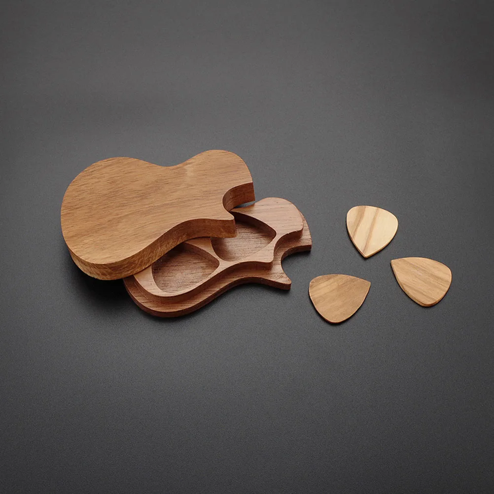 

Olive Wood Pick Set Picks Wooden Guitar Accessories With Case Holder Parts Container