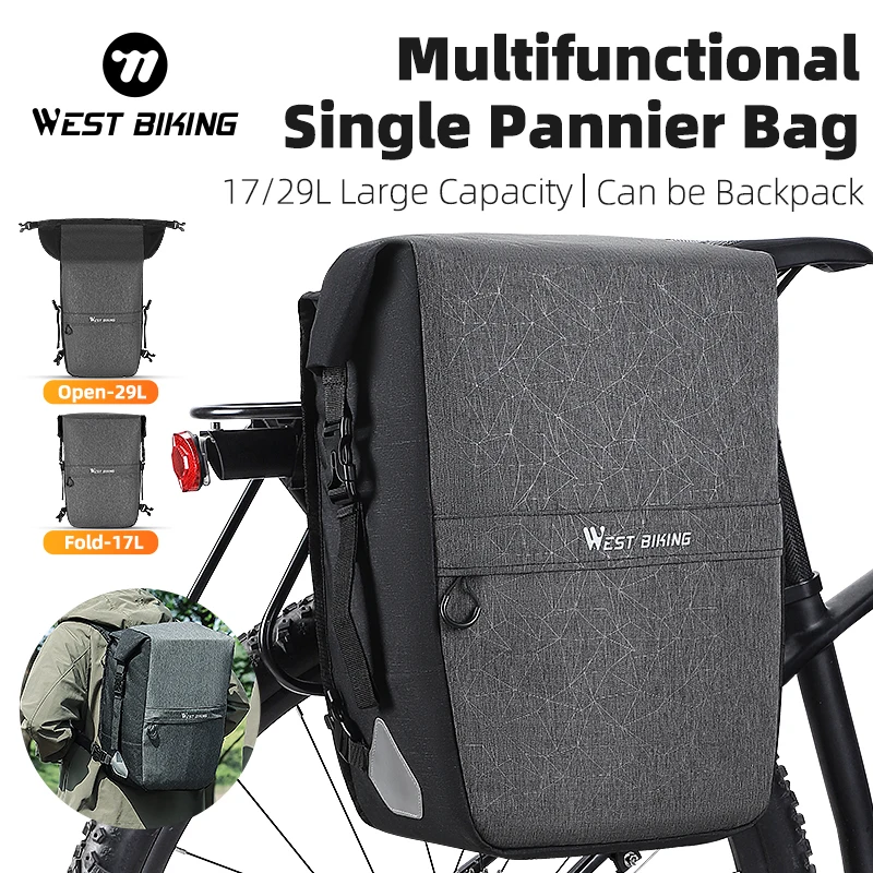 

WEST BIKING Multifunctional Bike Pannier Bag 17-29L Expandable Cycling Backpack Bike Cargo Carrier Quick Release Rear Side Bag