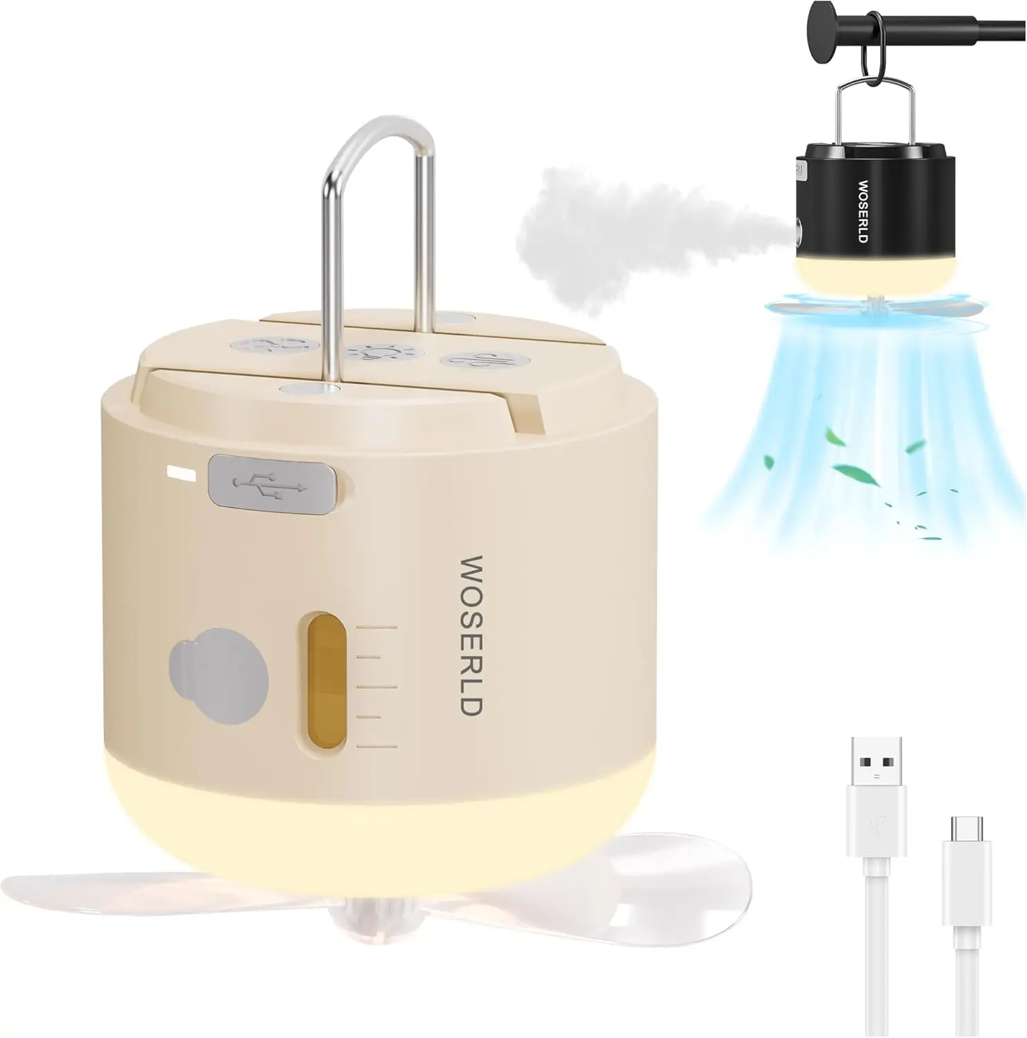 Hiking Traveling Survival Outdoor Portable Camp Lanterns LED Tent Lamp Camping Ceiling Fan Light With Fan 4 Lighting Modes Spray