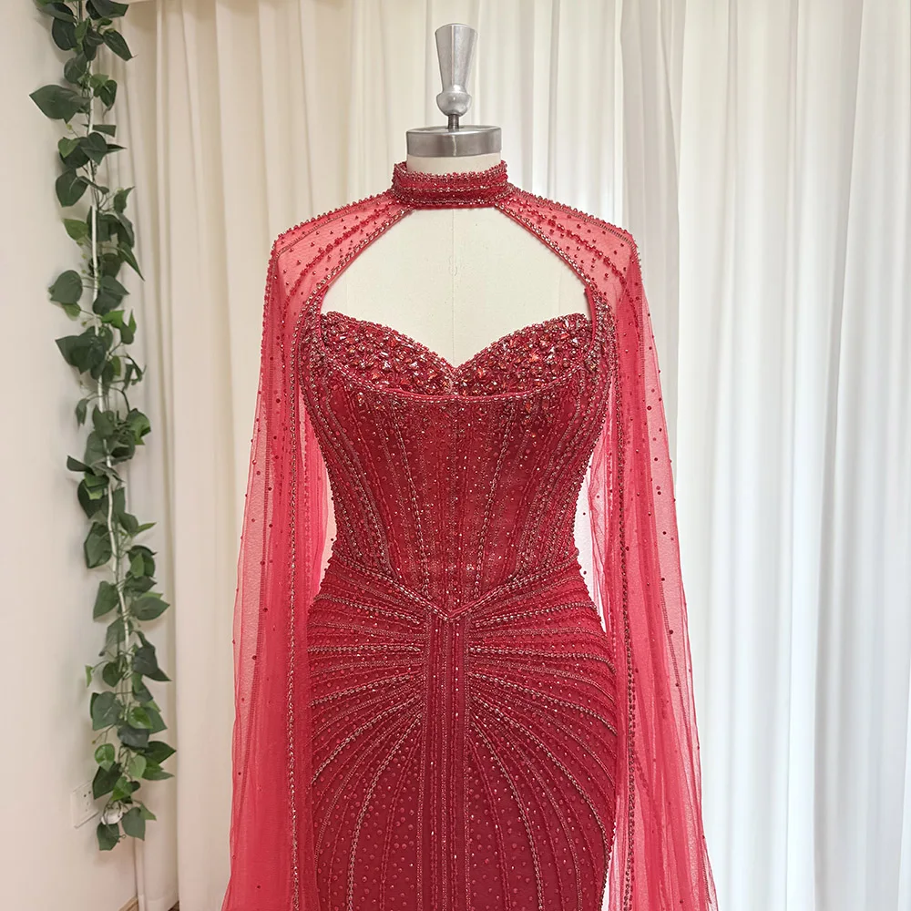 Eshaut&bridal Elegant Mermaid Evening Dress for Women with Cape Sleeves 2025 Long Formal Prom Wedding Party Gown Customized