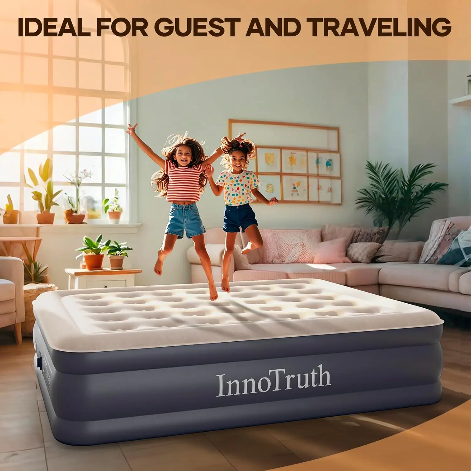 Queen Air Mattress with Built in Pump, Inflatable Blow up Mattress, 18" Raised Colchones Inflables Air Bed for Guests & Home, Id image 6