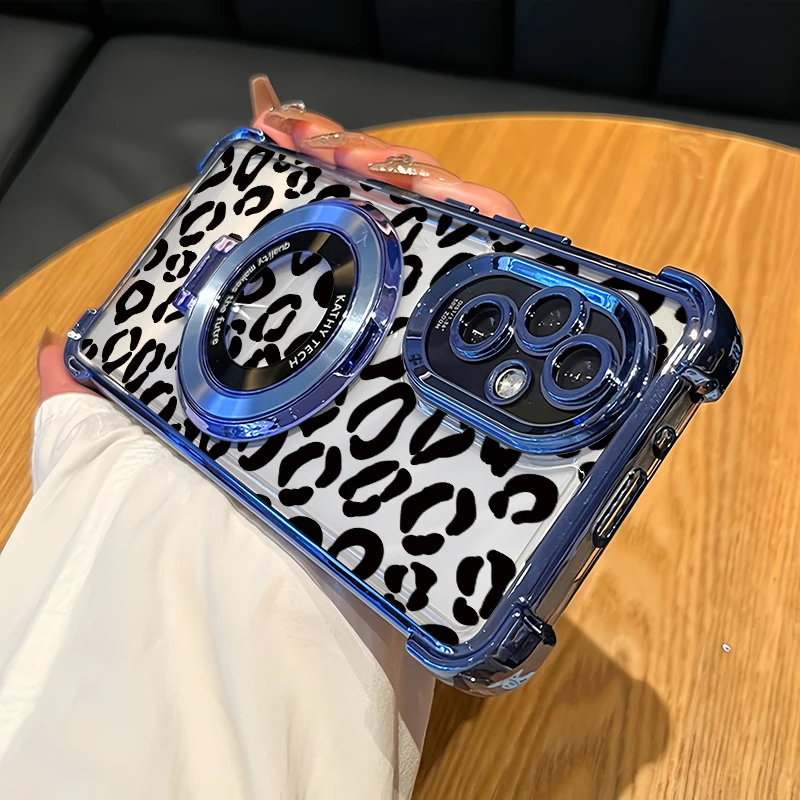Funda con soporte para teléfono Huawei P40 Pro Nova 9 4E P30 Lite, cubierta suave transparente con pintura de leopardo y revestimiento a prueba de golpes