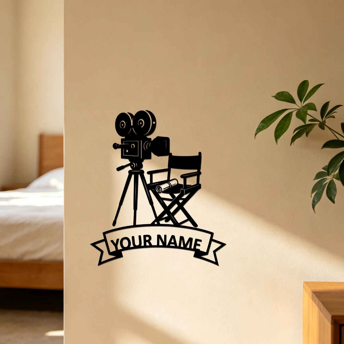 Custom Movie Camera Metal Wall Art Personalized Director Name Sign, Vintage Film Reel Decor, Perfect for Film Buffs & Media Room