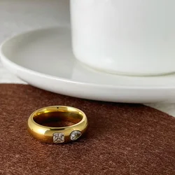ENFASHION Zircon Wedding Rings For Women Gold Color Aesthetic Ring 2021 Stainless Steel Fashion Jewelry Anillos Mujer R214146