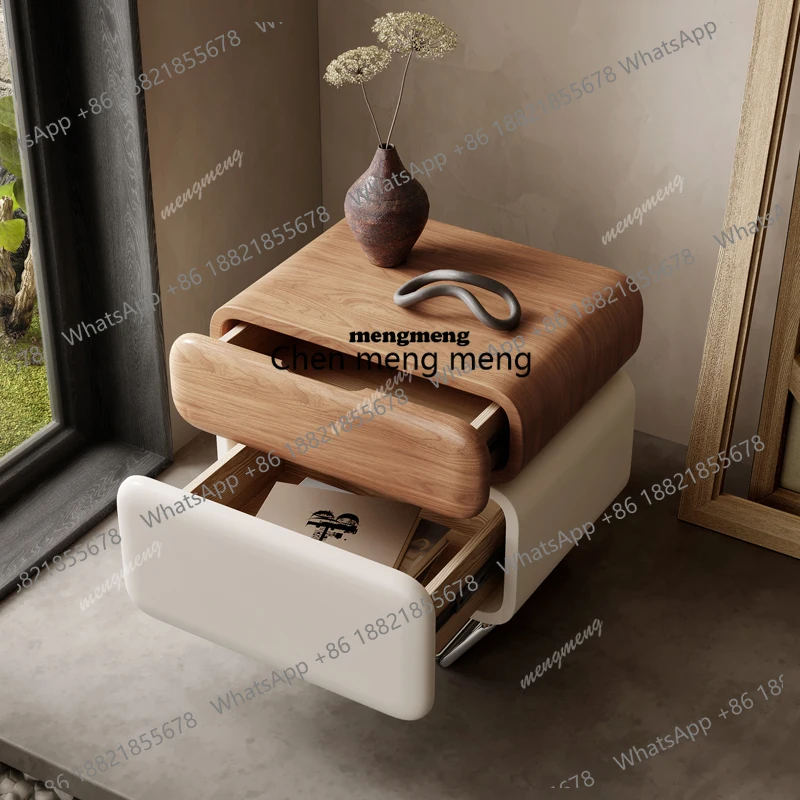 

E8000Aesthetic Small Bedroom Nightstand Modern Floating Walnut Narrow Bedside Tables Design Unique House Mesitas De Noche Furnit