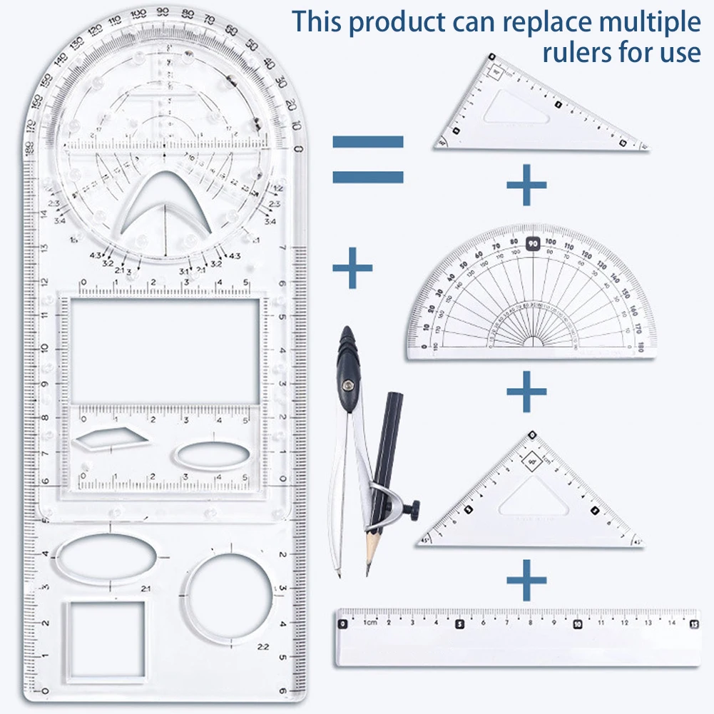 Plastic Transparent Geometric Ruler Mathematical Geometry Template Ruler Student Stationery