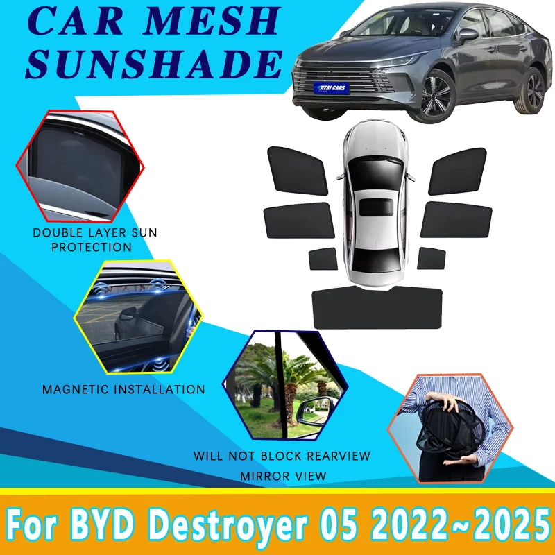 

Mesh Sunshade For BYD Destroyer 05 2022~2025 Chazor Car Sun Protection Heat Insulation Magnetic Window Privacy Shade Accessories