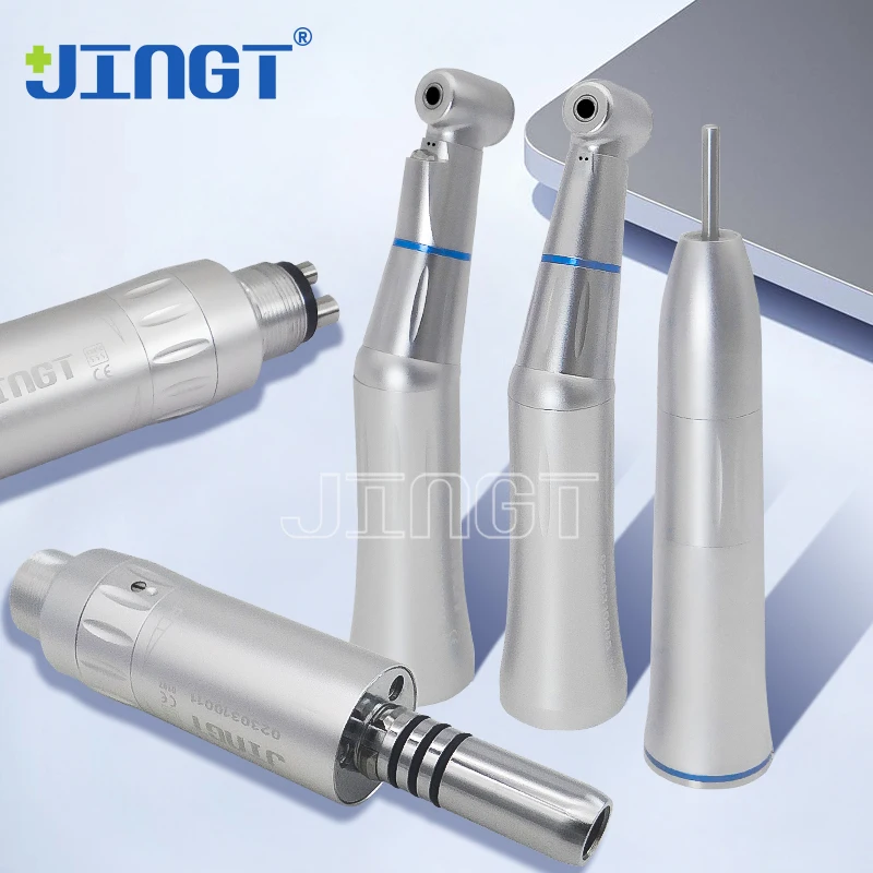 Dental Low Speed Handpiece Set Contra Angle 4/2 Holes Air Turbine Motor Straight Internal Water Spray Push Button Dentist Tools