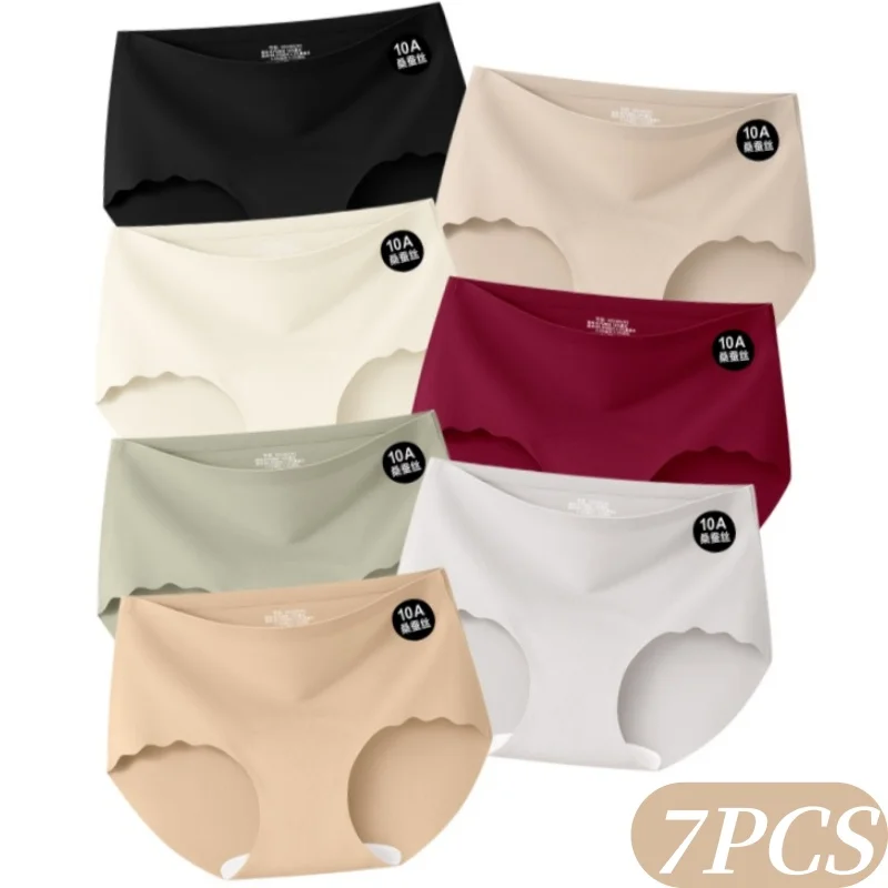 7-teiliges Set Eisseiden-Slips für Damen, Nahtlose Unterhosen mit Niedrigem Bund, Unsichtbare Slips, Sexy Damenunterwäsche, Größen M-XL