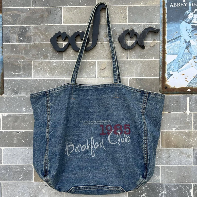 

Academic Style Denim Tote Bags For Women Luxury Designer Handbag Purse 2026 New In Letter Large Capacity Underarm Cloth Shoulder