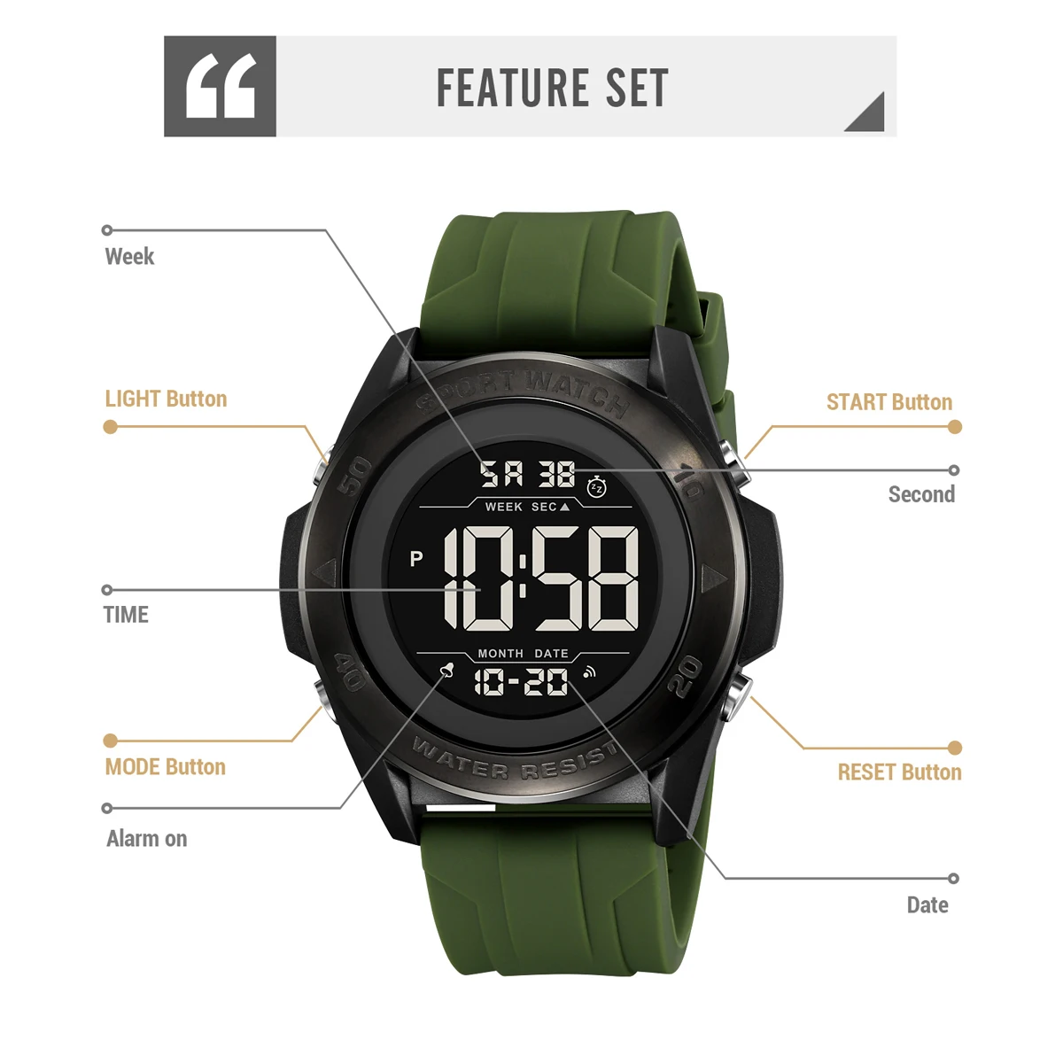 Zegarek cyfrowy SKMEI Military Alarm Chrono z odliczaniem, sportowy zegarek na rękę dla mężczyzn i kobiet, wodoodporny, z datownikiem, elektroniczny.