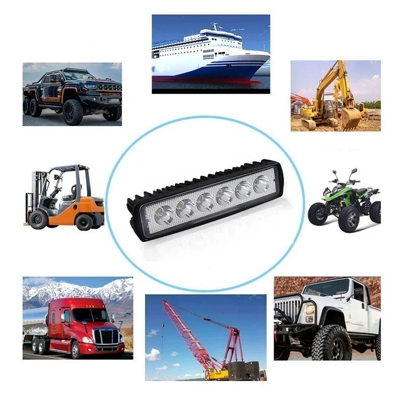 18w 6 LED Car Work Light High Bright Spotlight Universal Offroad Automobile Truck Driving Fog Headlights DRL Driving Lamp 12V
