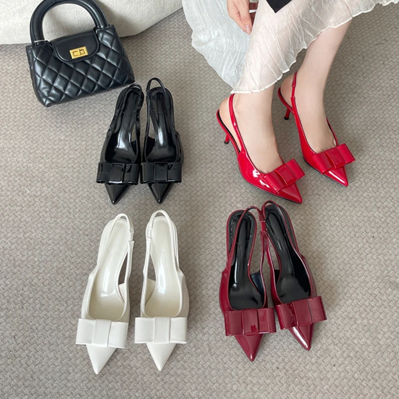 

SUOJIALUN 2026 Spring New Brand Women Sandal Shoes Fashion Bow-knot Slip On Slingback Shoes Thin High Heel Outdoor Dress Pumps