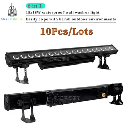 RGBWA + UV 방수 벽 세탁기 LED 벽 램프, 18x12W RGBW/18x18W, DMX 컨트롤 바 DJ 디스코 장비 무대 조명, 10 개/묶음