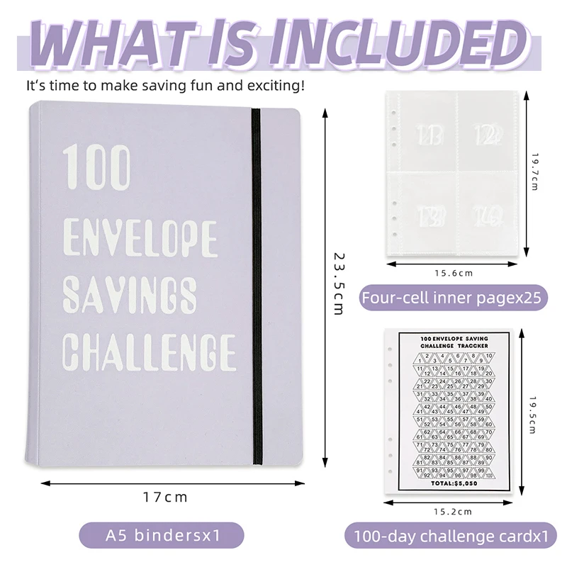 100 Envelope Challenge Binder Save Savings Challenges Loose-Leaf Binder Budget Binder with Cash Envelopes Money Organizer System