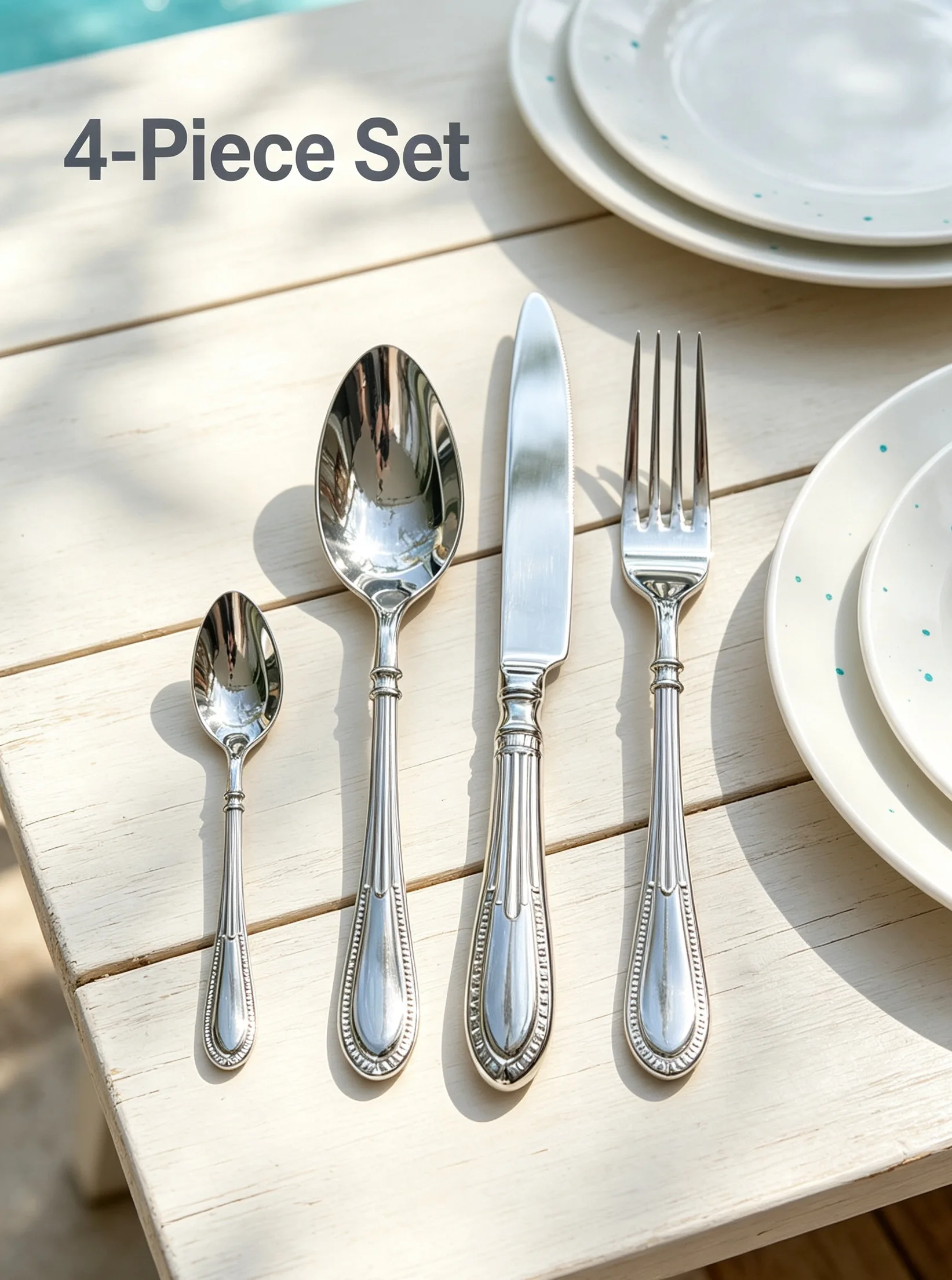 Straight Top Round Bottom Handled 420 304 Stainless Steel Cutlery Set 4 5Pcs Flatware For Daily Home Dinner Gift